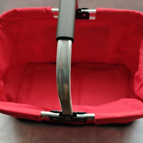 Folding shopping basket with aluminum frame, new, red textile