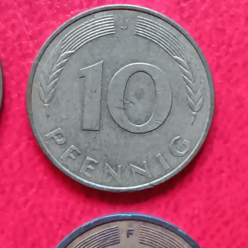 Lot of 10 coins of 1 mark and 10, 5 and 1 pfennig of Germany