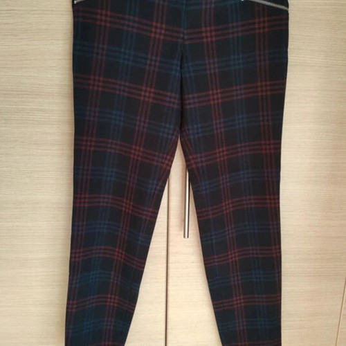 Zara Plaid Pants Medium 38 10 Like New, Navy Blue with Red