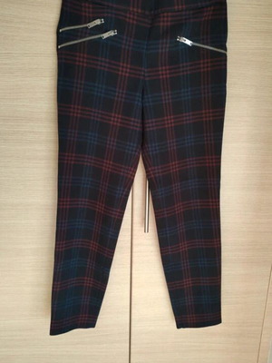 Zara Plaid Pants Medium 38 10 Like New, Navy Blue with Red