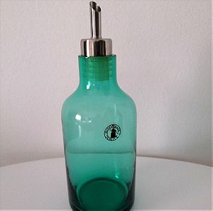Vintage γυάλινο μπουκάλι τυρκουάζ ανοιχτό με μεταλλικό πώμα, στόμιο, διακοσμητικό ή άλατα ή σαπούνι