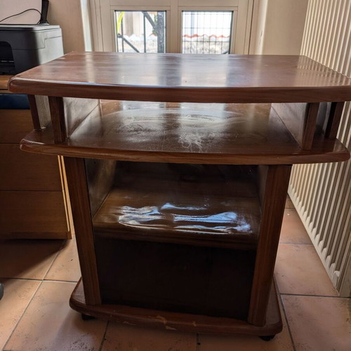 TV table used with wheels and glass door