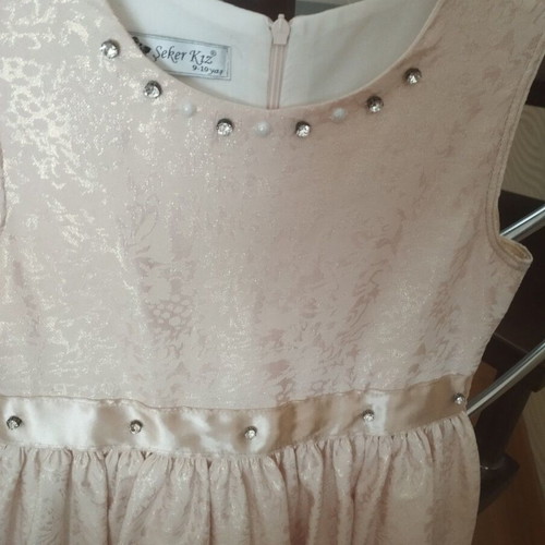 Girls' party dress like new, beige, for 9-10 years old