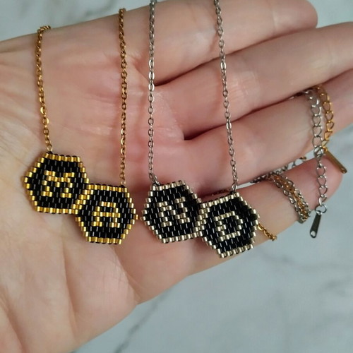 Steel necklace double monogram Miyuki handmade, made-to-order
