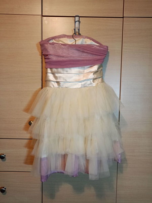 Handmade evening dress with tulle, satin, and organza