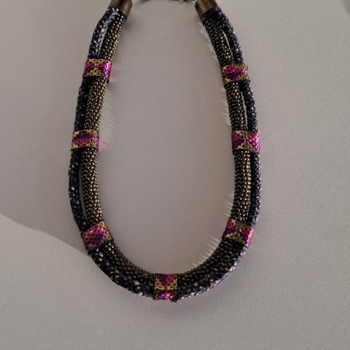 Stradivarius boho necklace used, purple and gold