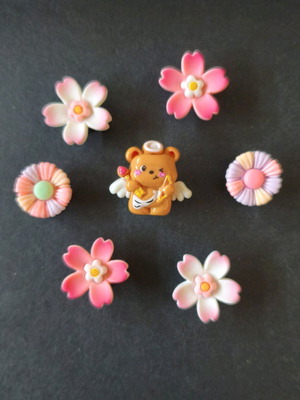 Crocs charms set with angel bear like new, pink multicolor