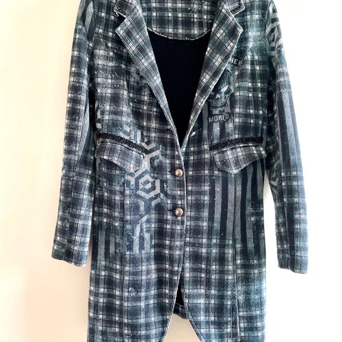 Raw Medium long cotton blazer with check pattern and rhinestones
