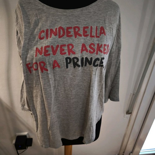 Pink Woman women's blouse used, grey with Cinderella print, size L