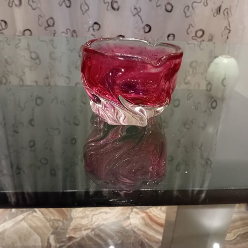Bohemian Crystal Ashtray used, handmade vintage 1960 Chřibská Sklárna