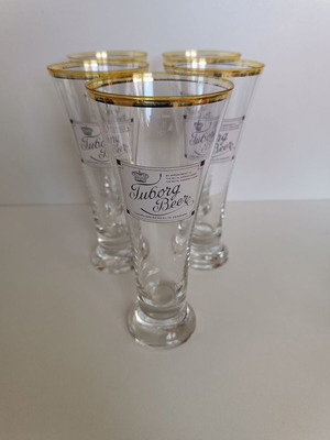 Tuborg Beer set of 5 tall glasses used, 18.5 cm height