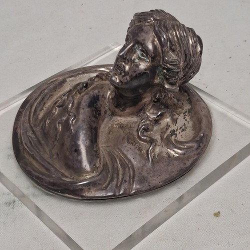 Vintage Silver Plated Presse-Papier Art Nouveau on Plexiglass Base