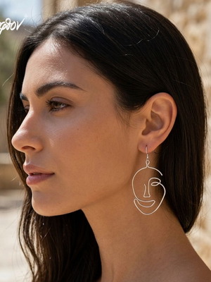 Lunar Morphe handmade earrings with abstract faces, new, silver