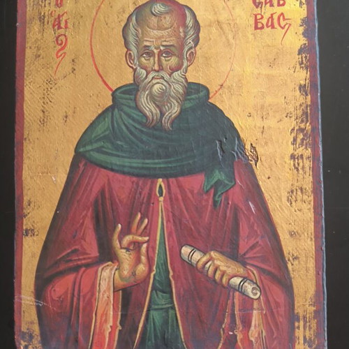 Handmade icon of Saint Savvas by Alexandra Spanodimou, 16x22 cm