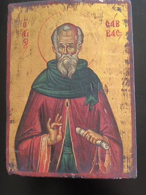 Handmade icon of Saint Savvas by Alexandra Spanodimou, 16x22 cm