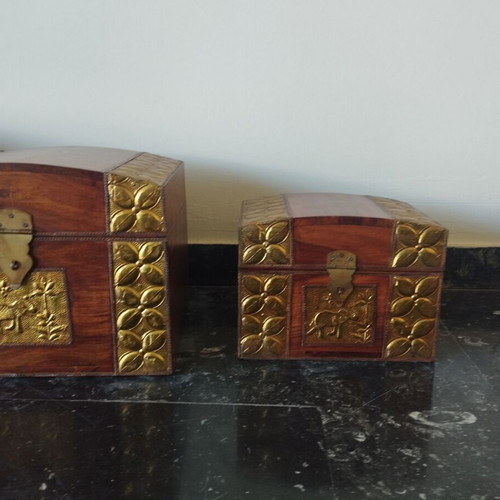Set of 3 Wooden Decorative Vintage Ethnic Style Chests like new