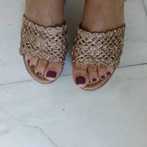 Platform sandals with gold woven details, size 38