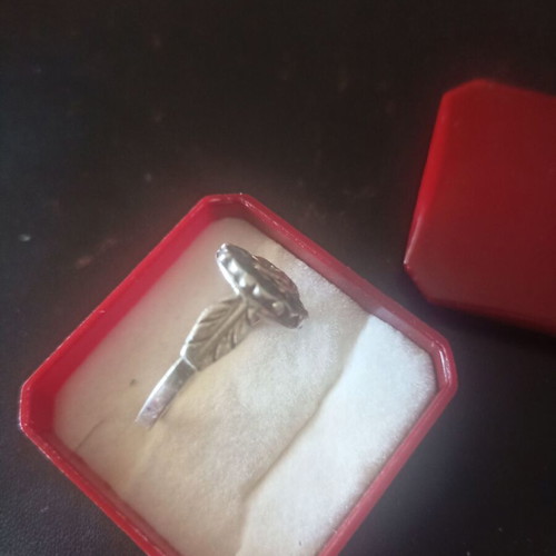 Silver ring from the 60s with 18k gold rose and turquoise, like new