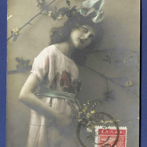 Postcard Vintage 1922 Girl with Flowers used