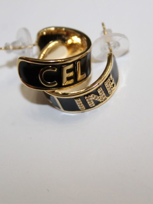 Cel Hoop Earrings black, like new, stainless steel with gold plating