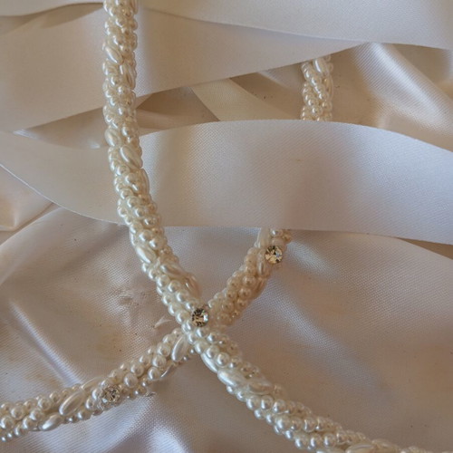 Wedding Stefana with pearls and Swarovski stones, new, white color