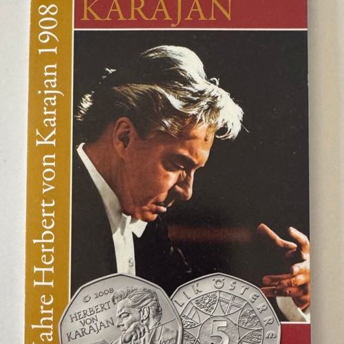 Austria 2008 5 Euro Coin Herbert von Karajan 100th Anniversary Silver BU Coincard