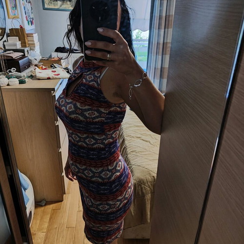 Boho print dress elastic, fits S, like new
