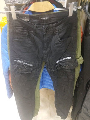 Men's black jeans E9860-J new with elastic and side pockets
