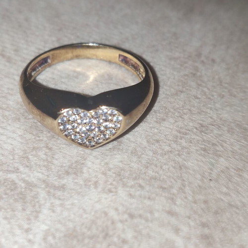 Silver 925 Gold Plated Ring with Heart and Zirconia Like New