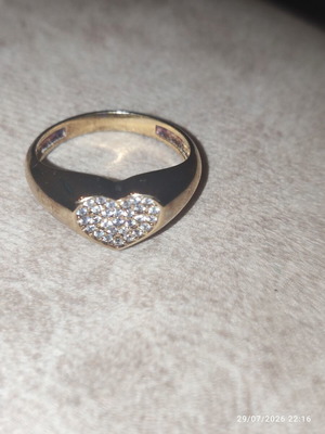 Silver 925 Gold Plated Ring with Heart and Zirconia Like New