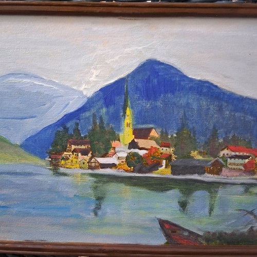 Oil painting "Landscape" signed by Romanian artist, like new, 40×22cm