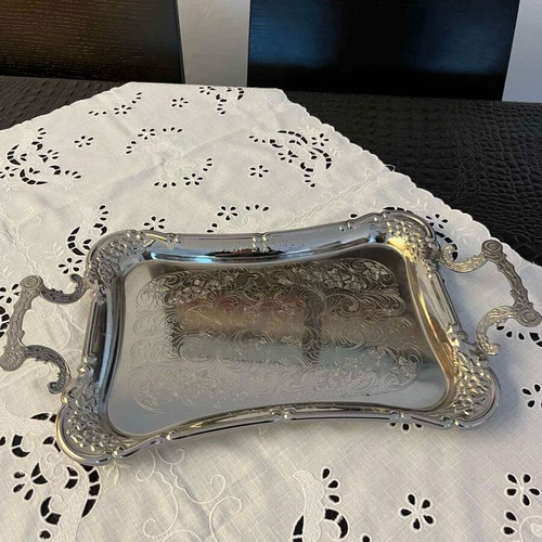 Vintage Twin Bird serving tray like new, stainless steel with floral design