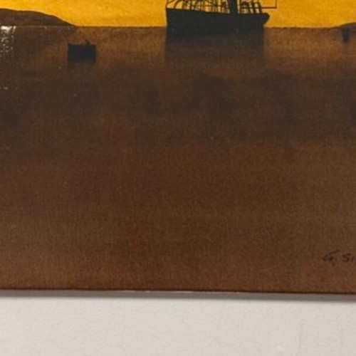 Original Painting by Giorgos Siountas Ship at Sunset 100×80 Like New
