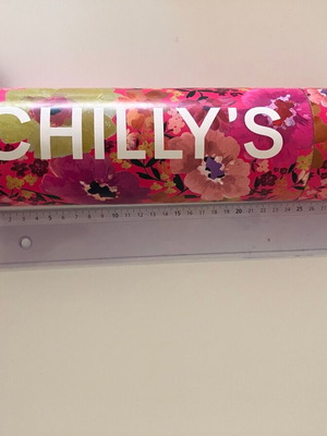 Empty cylinder box like new, floral fuchsia design