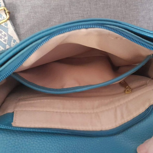 Leather crossbody bag new, petrol color with fabric strap