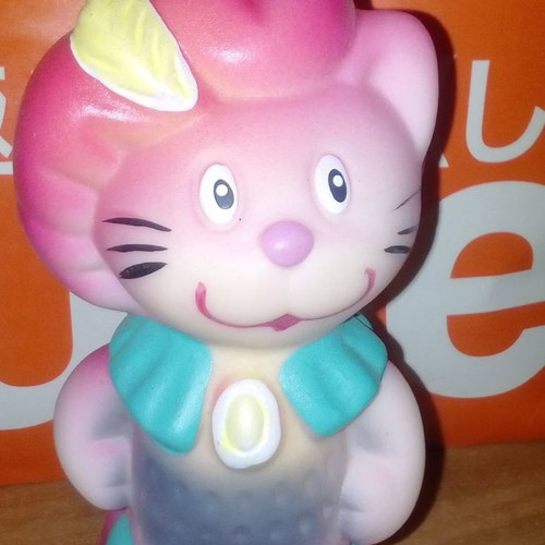 Vintage rubber doll used, pink shoed cat collectible