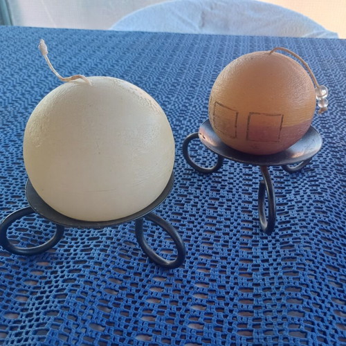 Decorative iron candle holders with two candles, new