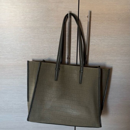 Zara viral Mock Croc canvas shoulder tote bag, khaki olive green