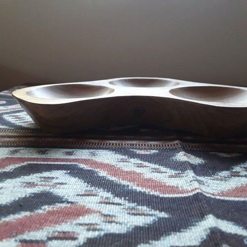 Wooden handmade teak tray with compartments for nuts new
