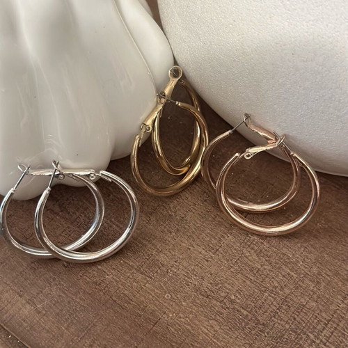 Stainless steel hoop earrings new, set of 3 pairs gold, silver, rosegold