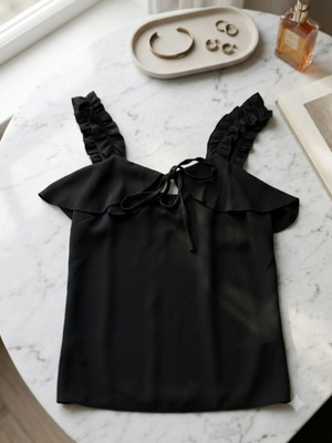 Blouse airy with chest tie like new, black, size M