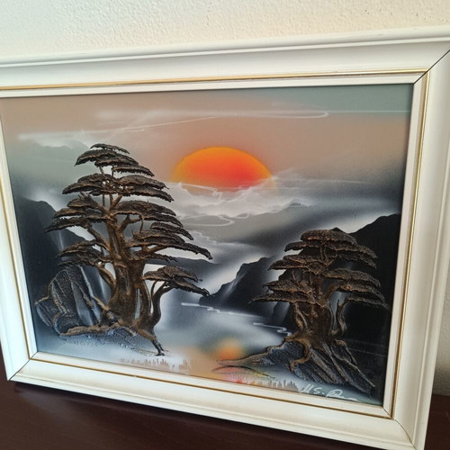 Embossed decorative painting used, 36×46 cm, sunset landscape