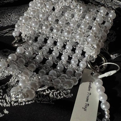 Small handmade beaded bag new, white
