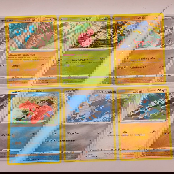 6 Pokemon Κάρτες Αυθεντικές! Hitmontop, Cherubi, Sawk, Corphish, Starly, Riolu. Καινούριες! #6