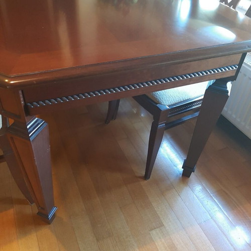 Walnut dining set with 6 chairs, extendable table