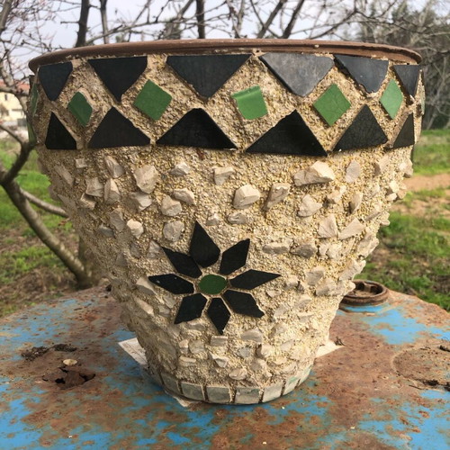 Handmade mosaic flowerpot used from Attica 1960-70