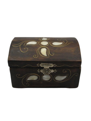 Vintage Walnut Jewelry Box with Mother-of-Pearl Inlay like new