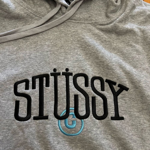 Stussy Hoodie embroidered logo new, large, gray