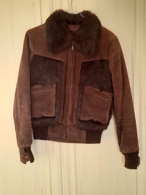 Moda Giannini vintage καστόρινο τζάκετ με γούνινο γιακά και μπροστινά panels, μέγεθος S