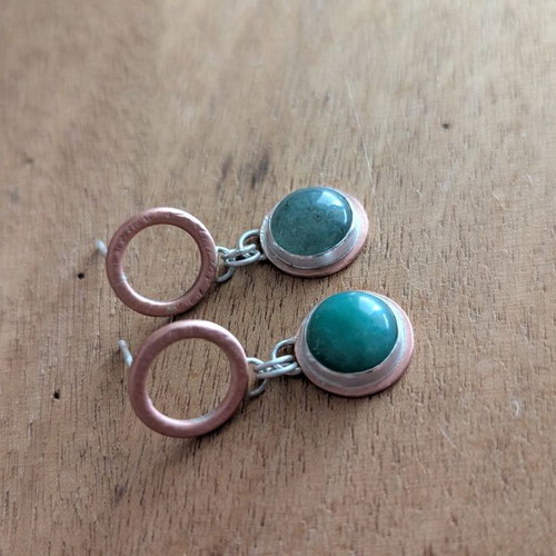 Handmade copper and sterling silver earrings with aventurine stone new